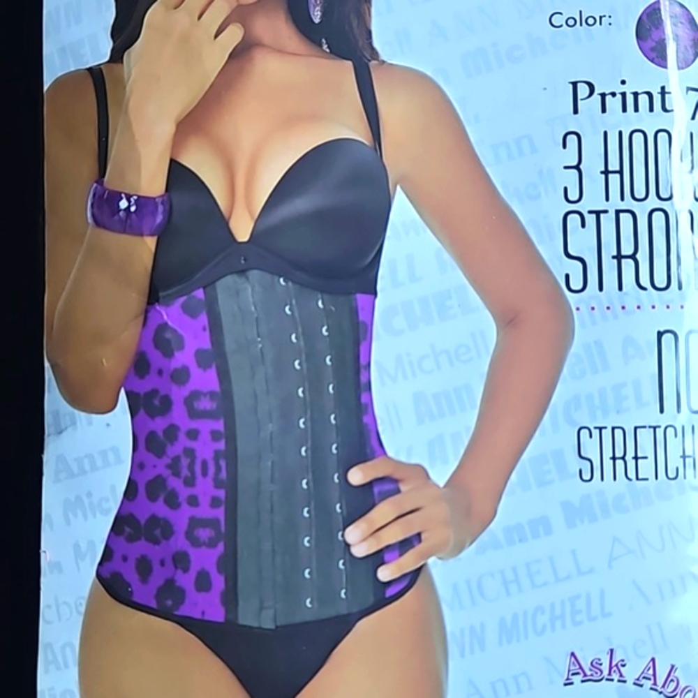 NEW NWT Ann Michell Size 48 5XL Sport Girdle Corset Waist Trainer PURPLE/BLK